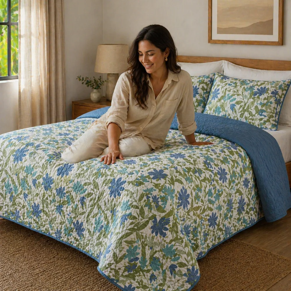 tendido-cama-botanico-doble-faz-azul tendido cama botanico doble faz azul