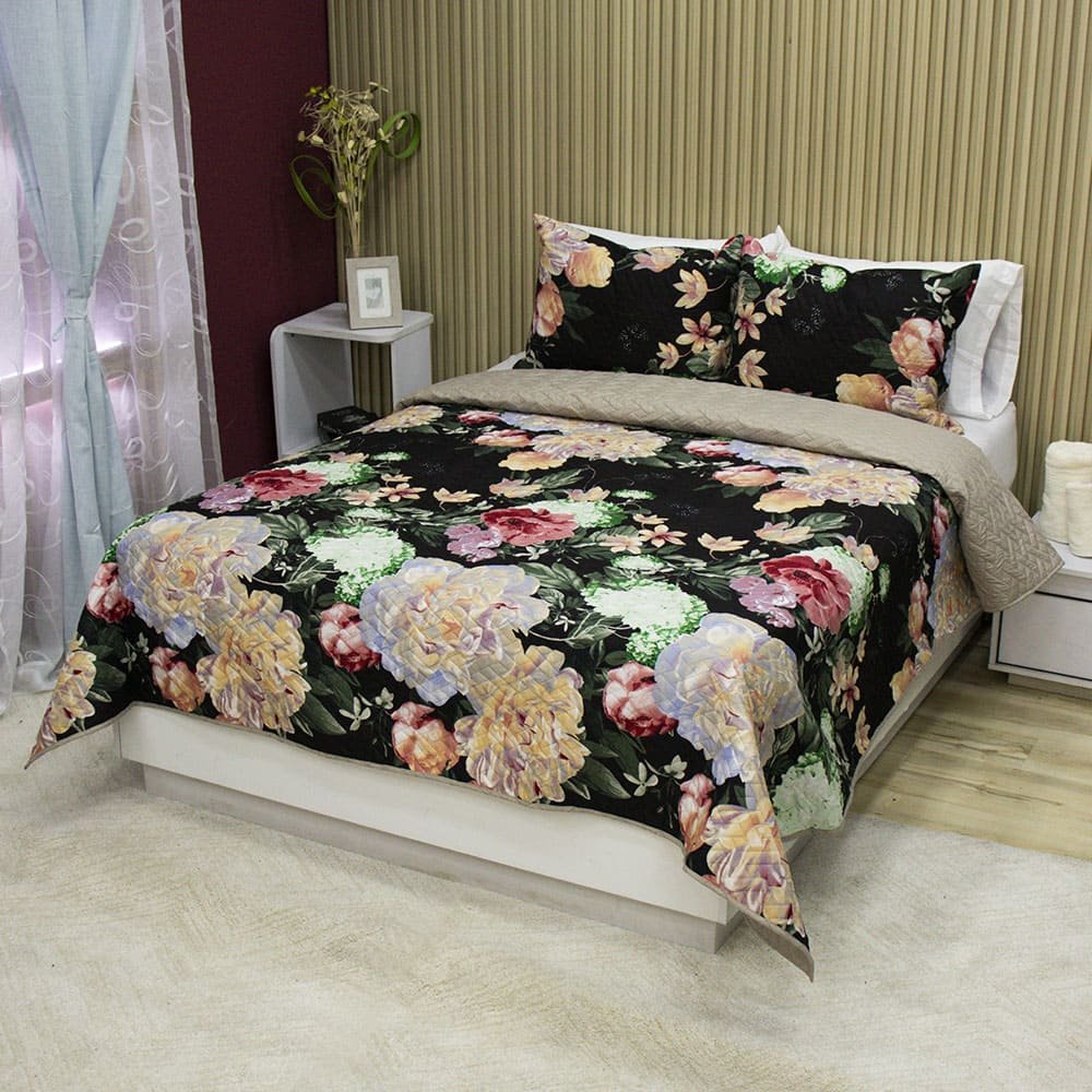 SOBRECAMA BECORAT FLORAL NEGRA 3 SOBRECAMA BECORAT FLORAL NEGRA 3
