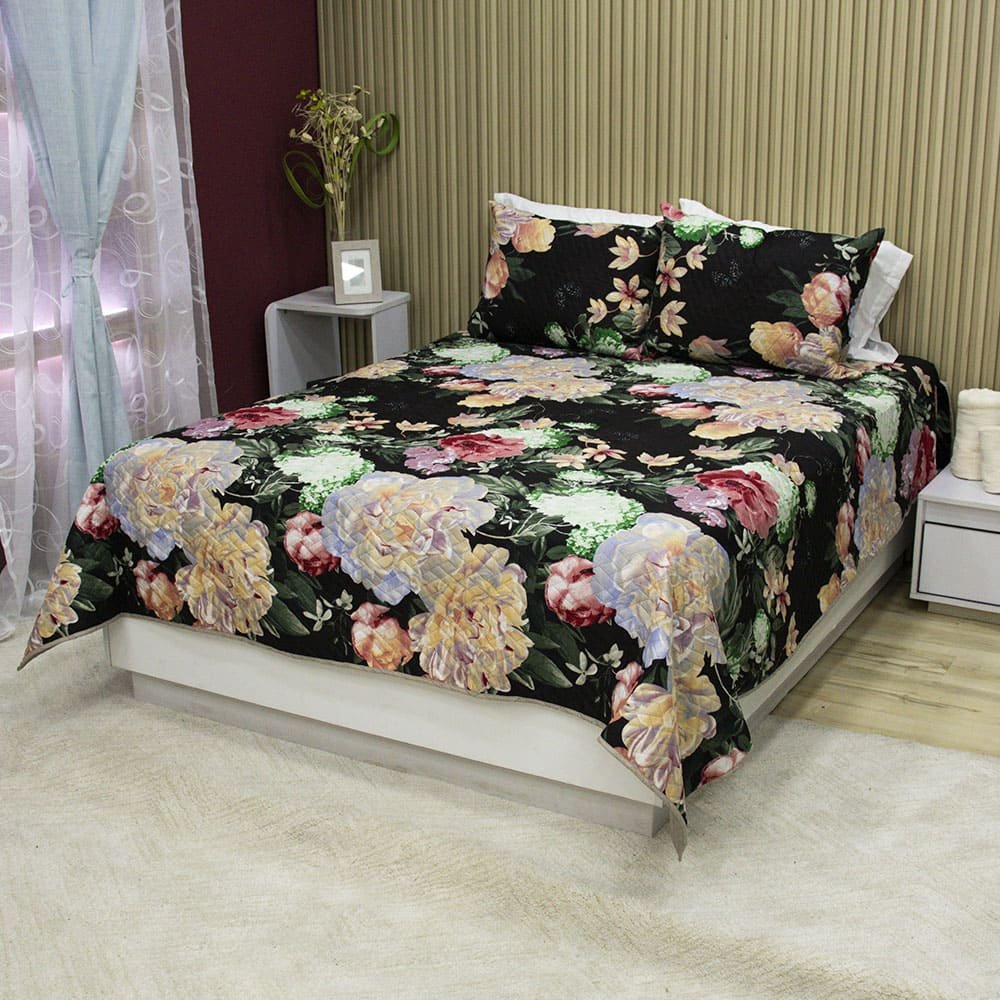 SOBRECAMA BECORAT FLORAL NEGRA 6 SOBRECAMA BECORAT FLORAL NEGRA 6