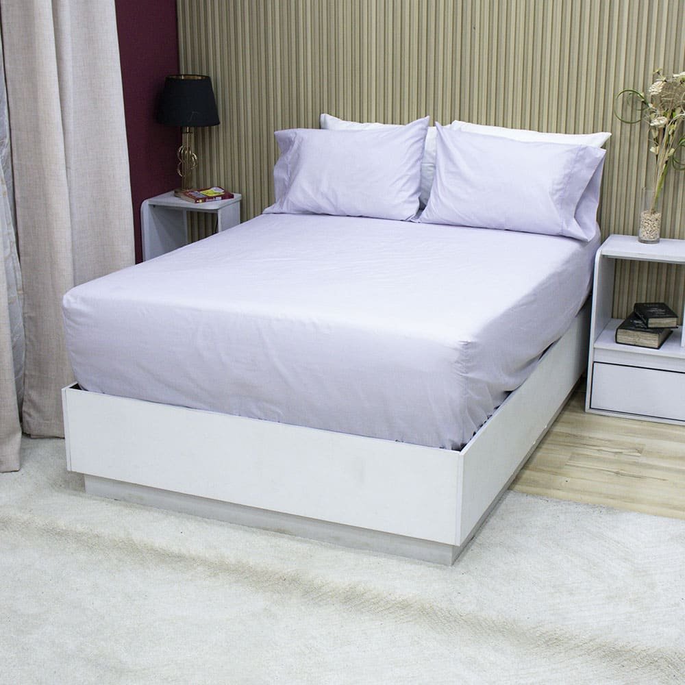 Set Sábana Ajustable + Fundas de Almohada Fuelle Plus Lila – 144 hilos 4 Set Sabana Ajustable Fundas de Almohada Fuelle Plus Lila 144 hilos 4