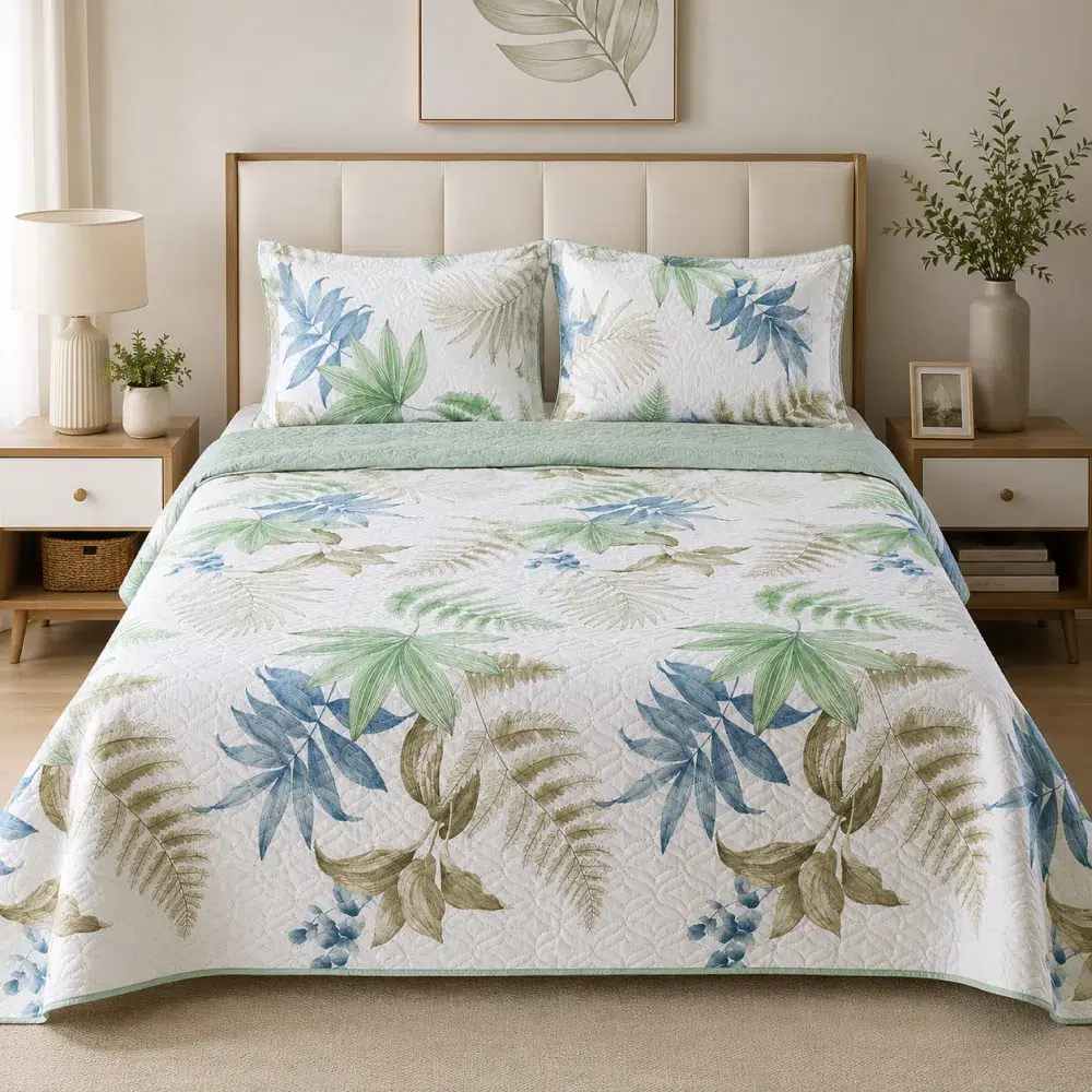sobrecama-estampado-botanico-poliester sobrecama estampado botanico poliester